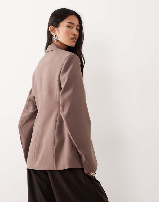 ASOS DESIGN - Blazer sartoriale marrone preformato con maniche cocoon, 4 di 4