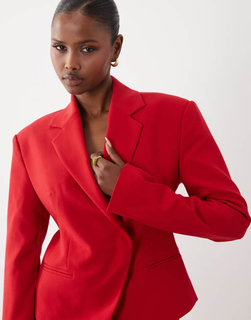ASOS DESIGN - Blazer sartoriale rosso con vita stretta e stretta, 4 di 4