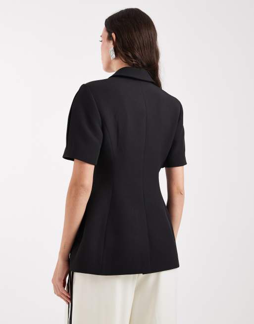 ASOS DESIGN - Blazer sartoriale sagomato nero con maniche a sbuffo, 4 di 4