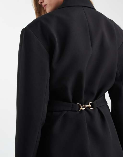 ASOS DESIGN - Blazer sartoriale stretto in vita nero con dettagli in metallo, 4 di 4