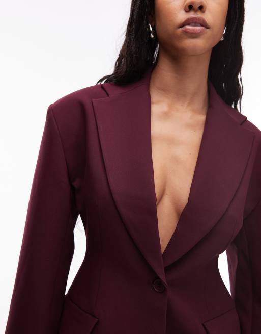 ASOS DESIGN sculpted cinch waist blazer in plum