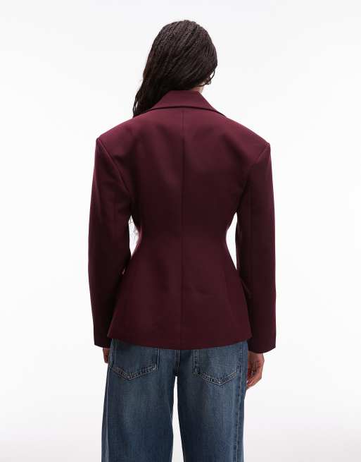 ASOS DESIGN sculpted cinch waist blazer in plum