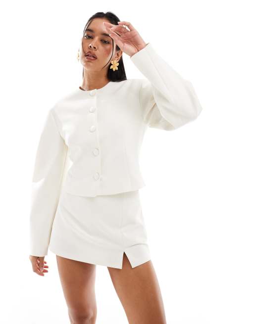 ASOS DESIGN - Blazer senza colletto con maniche cocoon color crema al burro in coordinato