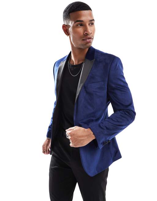 FhyzicsShops DESIGN - Blazer skinny en velours - Bleu marine