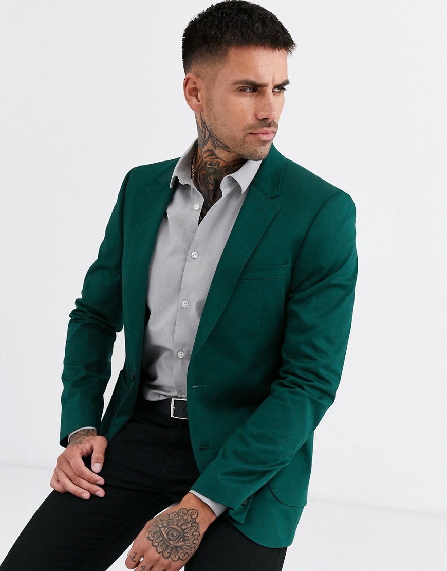 ASOS DESIGN - Blazer skinny in cotone verde