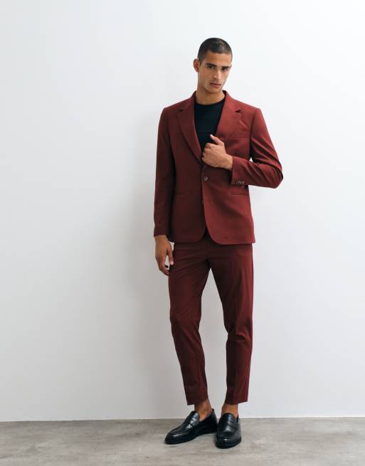 ASOS DESIGN blazer slim da abito in bordeaux, 4 di 5