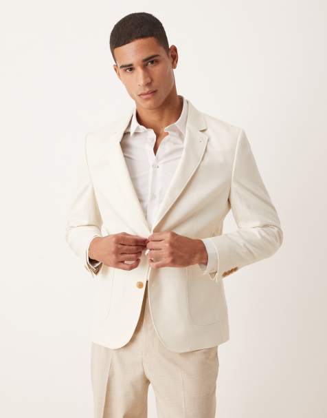 ASOS DESIGN - Blazer slim in misto cotone écru - view 1