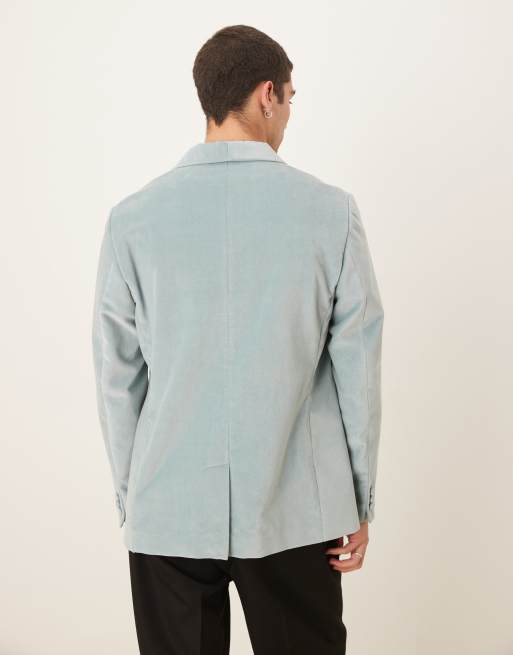 ASOS DESIGN - Blazer slim in velluto di cotone estivo leggero blu polvere, 5 di 5