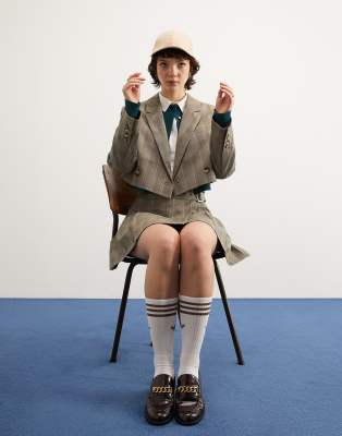 ASOS DESIGN boxy blazer in brown check - ASOS Price Checker