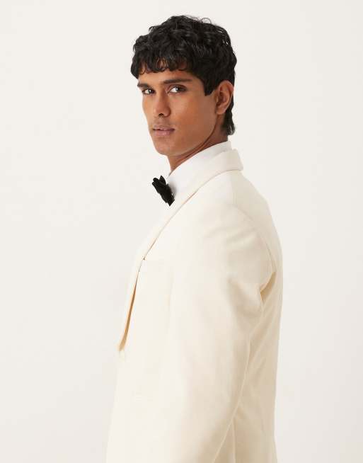ASOS DESIGN - Blazer stile smoking slim in velluto di cotone nero, 4 di 5