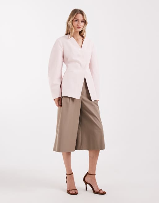 ASOS DESIGN - Blazer stretto in lino rosa confetto, 2 di 4