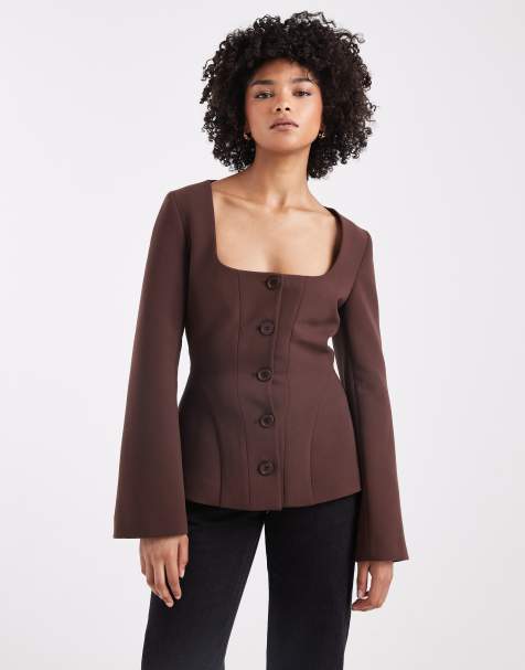 ASOS DESIGN - Blazer stretto in vita stile corsetto color cioccolato - view 1