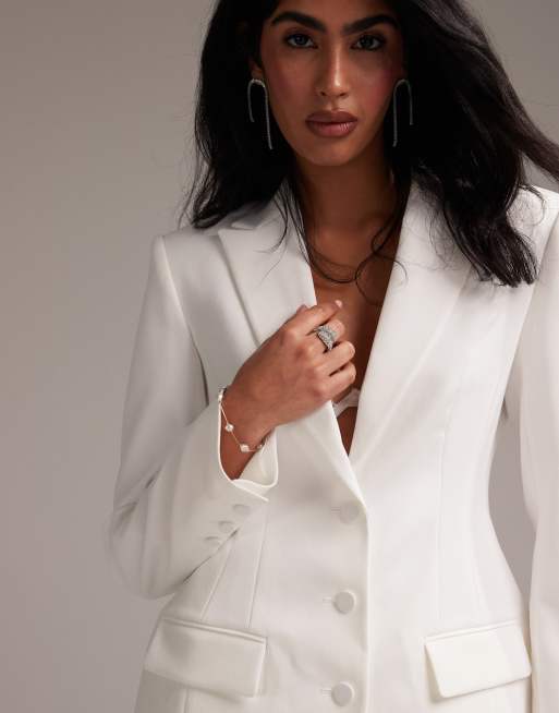 ASOS DESIGN - Blazer strutturato stretto in vita bianco, 5 di 6