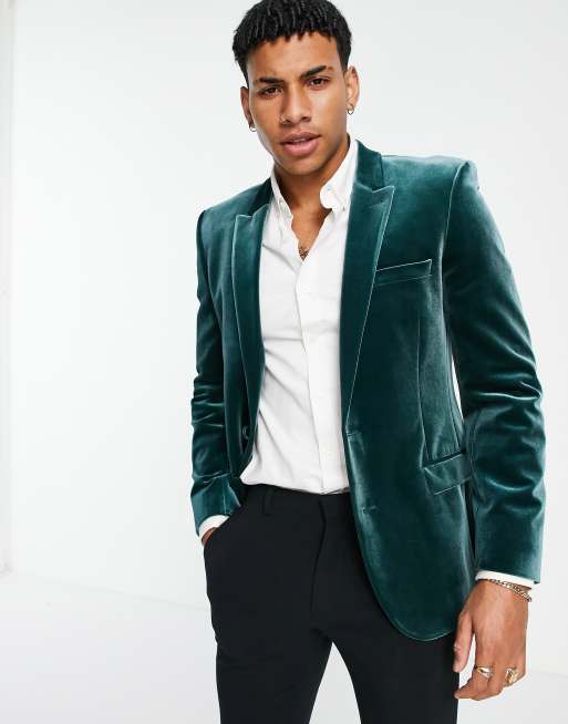 ASOS DESIGN - Blazer super skinny in velluto, colore verde