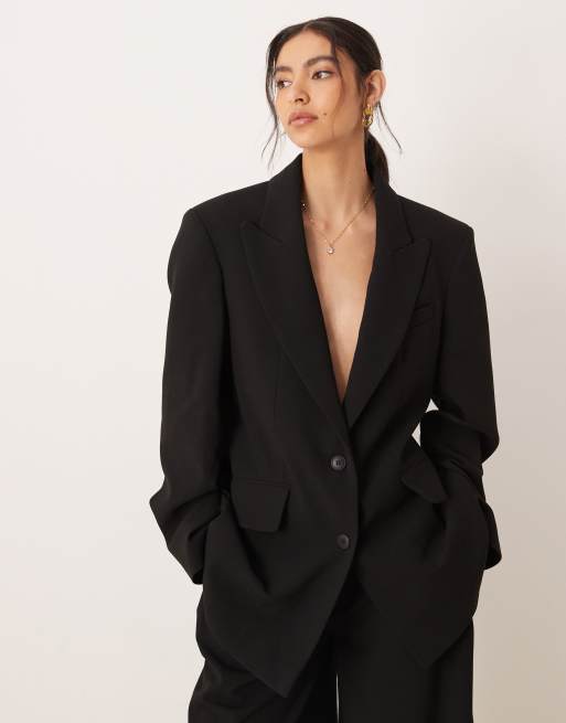 ASOS DESIGN - Blazer taglio lungo nero in coordinato
