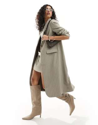 ASOS DESIGN - Blazer taglio lungo spolverino beige a righe