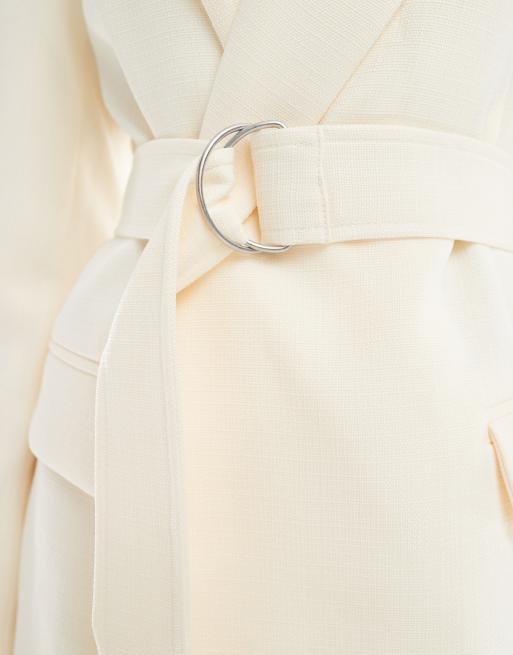 ASOS DESIGN - Blazer testurizzato color crema con cintura, 3 di 4