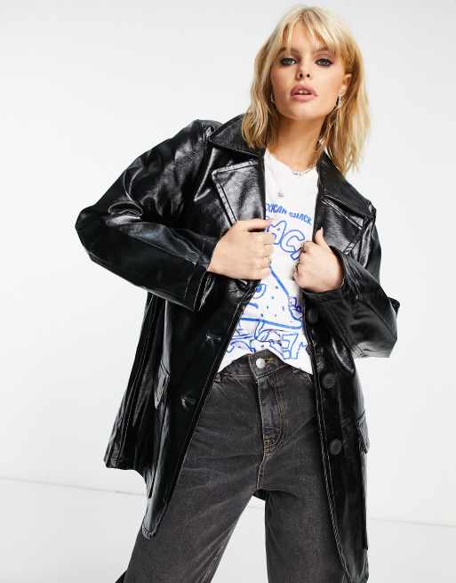 ASOS DESIGN - Blazer van glanzend imitatieleer in zwart