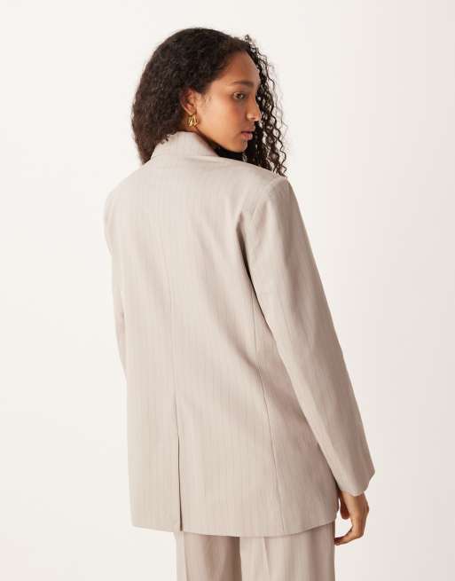 ASOS DESIGN - Blazer vestibilità comoda tortora a righe in coordinato, 2 di 4