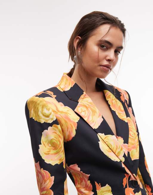 ASOS DESIGN blazer with nipped waist and power shoulder in bright floral, 3 of 8