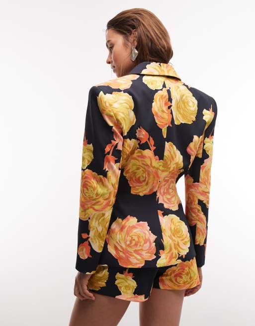 ASOS DESIGN blazer with nipped waist and power shoulder in bright floral, 4 of 8