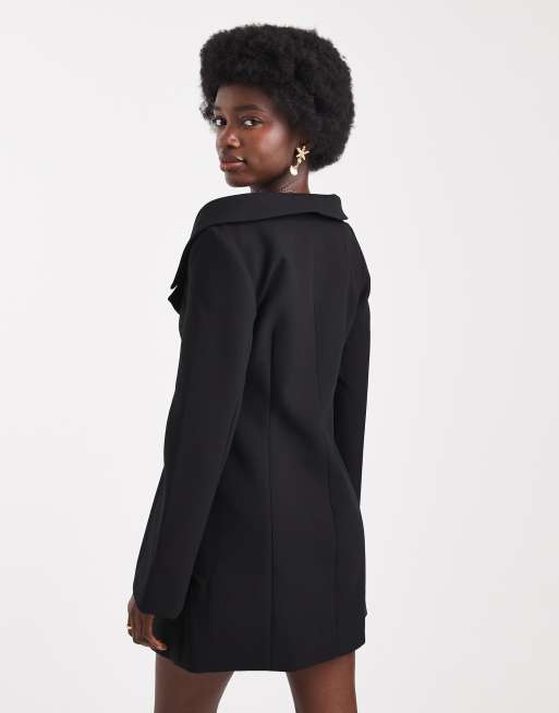 ASOS DESIGN - Blazerjurk met blote schouders in zwart, 4 van 4