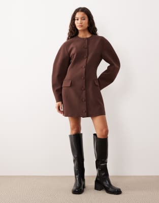 ASOS DESIGN - Blazerkleid in Schokobraun mit Kokon-Ärmeln-Brown