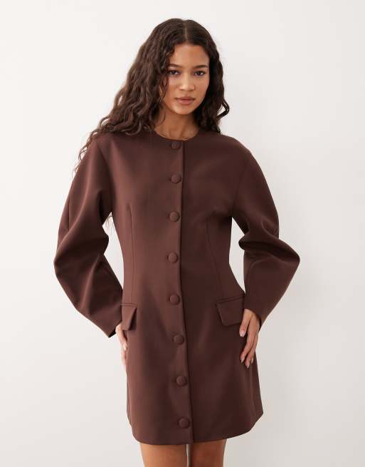 ASOS DESIGN – Blazerkleid in Schokobraun mit Kokon-Ärmeln, 4 von 4