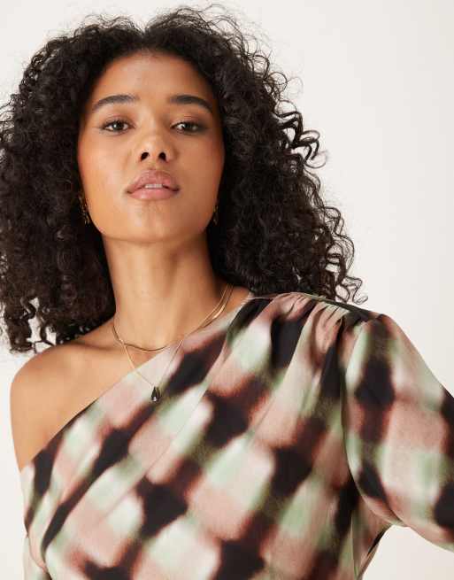 ASOS DESIGN - Blød asymmetrisk top med rynkede detaljer og slørede tern - Del af sæt, 4 af 4