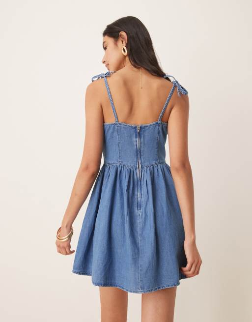 ASOS DESIGN - Blød blå ballerina-minikjole i denim, 3 af 4