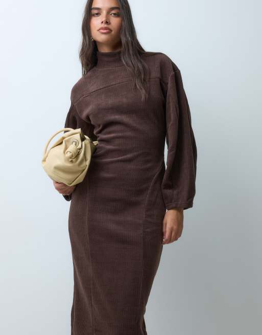 ASOS DESIGN blød cord-kjole med paneler i brun, 4 af 5