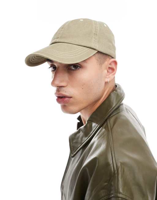 ASOS DESIGN - Blød kasket med kontrasterende syninger i vasket kakifarve