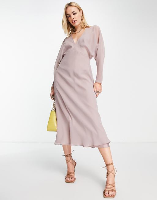 ASOS DESIGN - Blød lilla midikjole med flagermusærmer