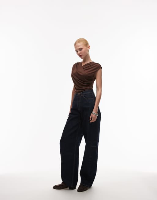 ASOS DESIGN - Blød og draperet chokoladebrun slå om-bodystocking i jersey, 2 af 4
