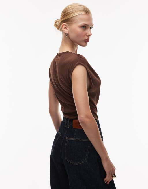 ASOS DESIGN - Blød og draperet chokoladebrun slå om-bodystocking i jersey, 3 af 4