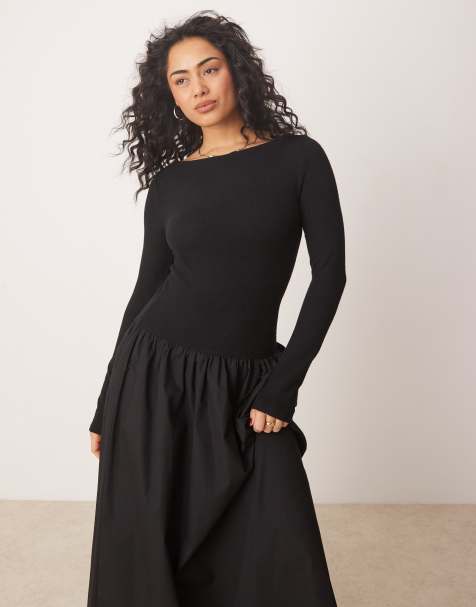 ASOS DESIGN - Blød og sort maxikjole i poplin-blanding - view 1
