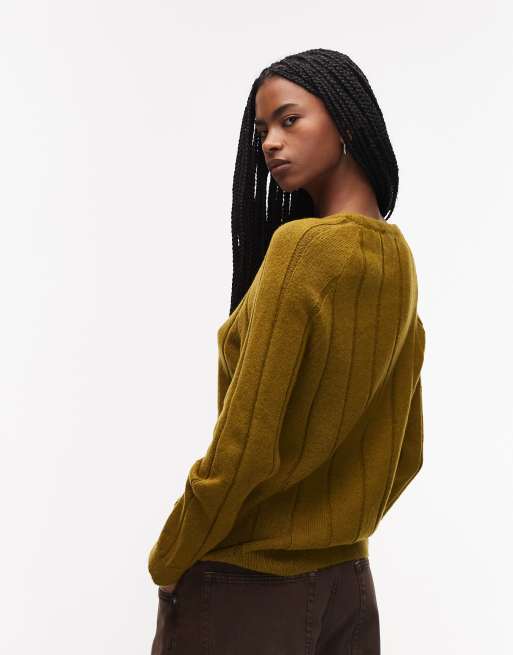 ASOS DESIGN - Blød olivengrøn trøje i bred ribstrik, 3 af 4