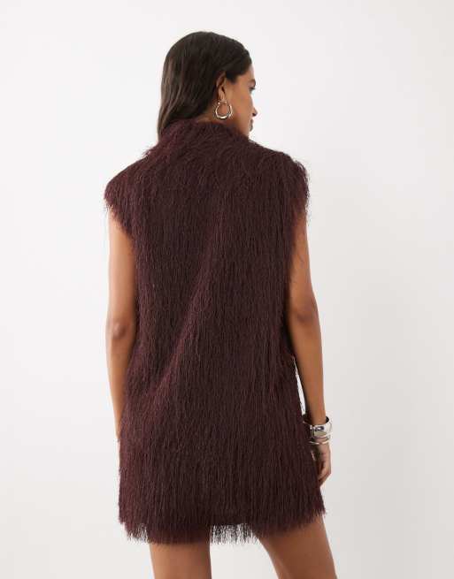 ASOS DESIGN blød ærmeløs minikjole med ståkrave i bordeaux, 4 af 4