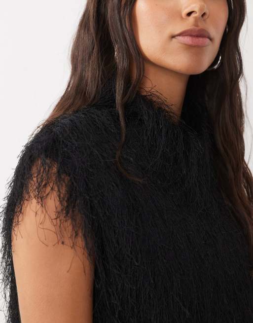 ASOS DESIGN blød ærmeløs minikjole med ståkrave i sort, 2 af 4