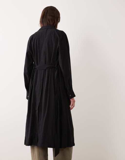 ASOS DESIGN - Blød sort longline-trenchcoat, 4 af 4