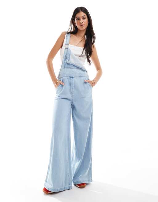 ASOS DESIGN - Bløde overalls med vide ben i blå