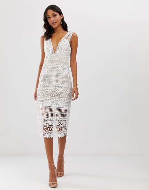 ASOS DESIGN – Bleistiftkleid in Midilänge mit Lochstickerei