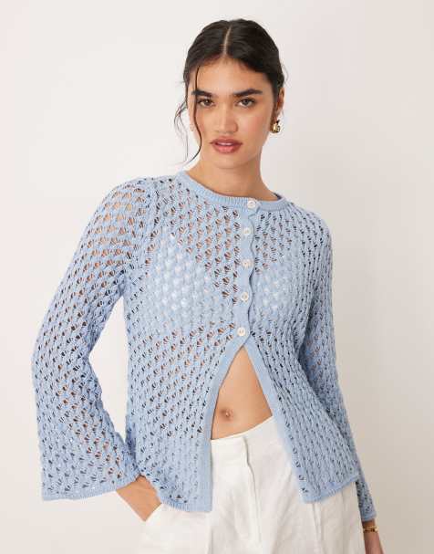 ASOS DESIGN – Blekblå, hålvirkad kofta - view 1