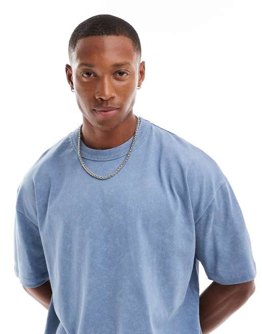 ASOS DESIGN – Blekblå, kraftig t-shirt i oversize med tryck baktill , 3 av 4