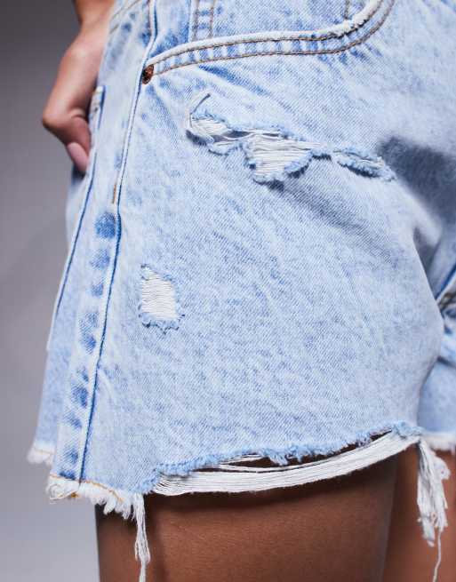 ASOS DESIGN – Blekblå, tvättade jeansshorts med avslappnad passform och revor, 4 av 5