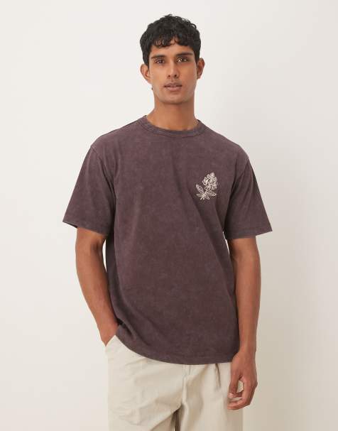 ASOS DESIGN – Blekbrun, avslappnad, kraftig t-shirt med broderitryck - view 1