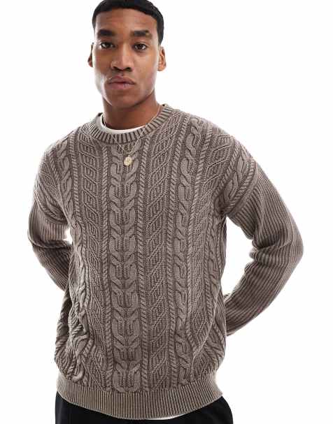 ASOS DESIGN – Blekbrun kabelstickad tröja med avslappnad passform - view 1