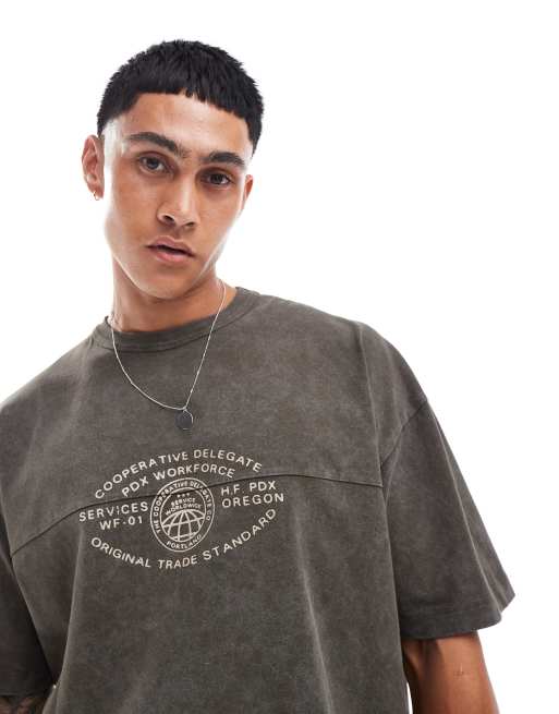 ASOS DESIGN – Blekbrun, kraftig t-shirt i boxig oversize-passform med dekorativ söm, 220gsm