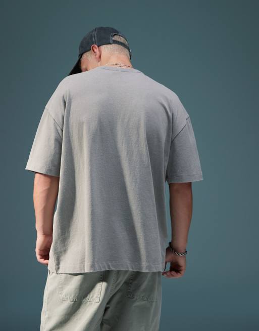 ASOS DESIGN – Blekgrå, kraftig t-shirt i oversize med påsydd text på 220gsm, 4 av 4