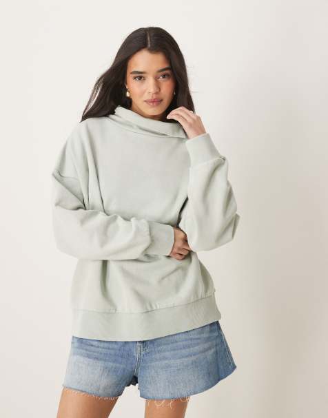 ASOS DESIGN – Blekgrön, kraftig sweatshirt med hög krage - view 1